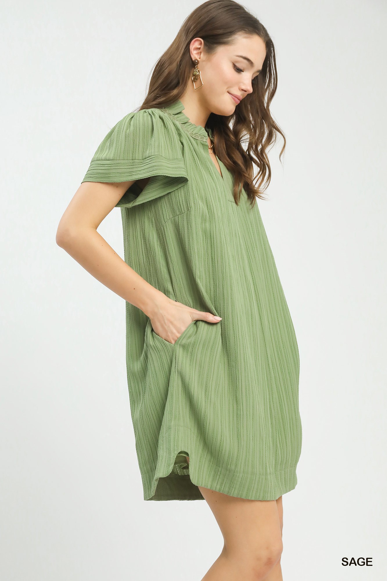 Flutter Sleeve V-Neck Shift Dress, image 4