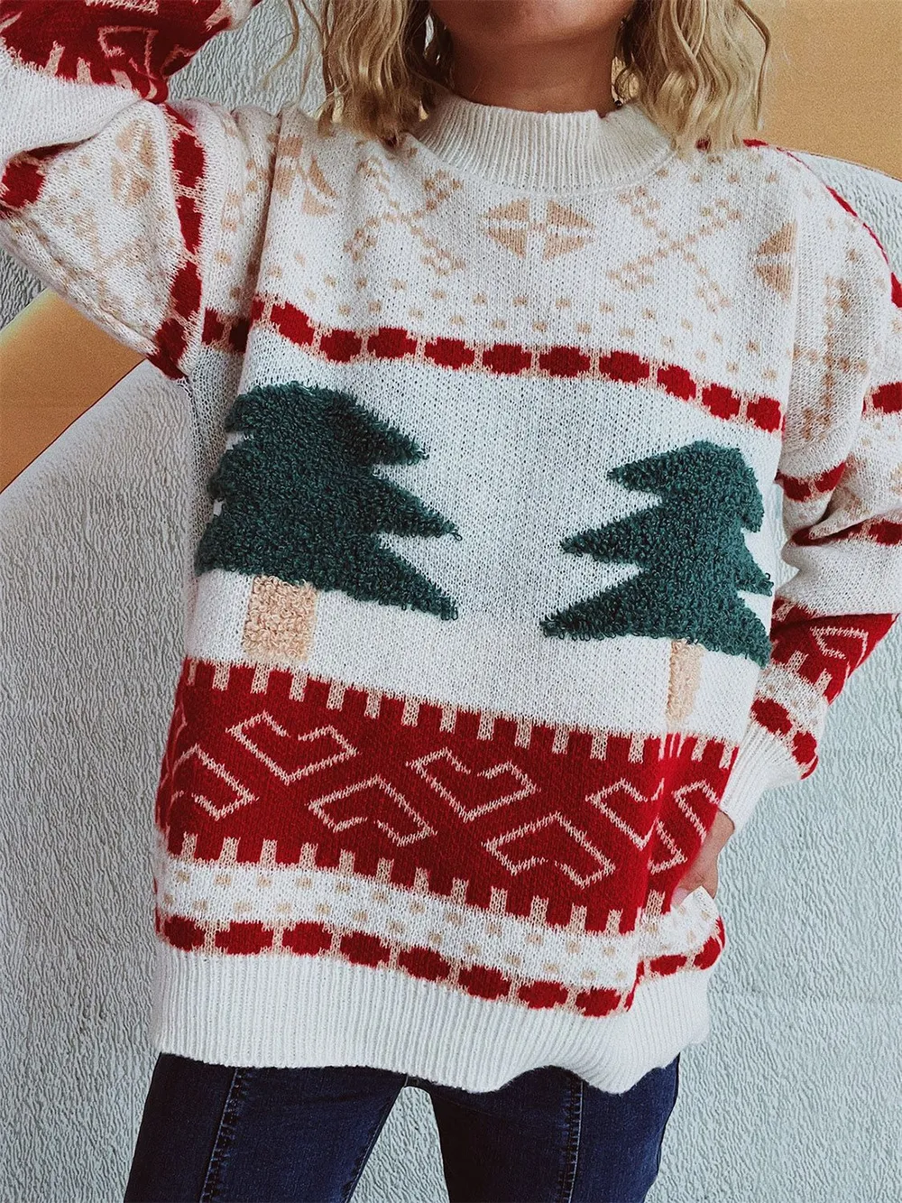 Christmas Tree Mock Neck Long Sleeve Sweater, image 8
