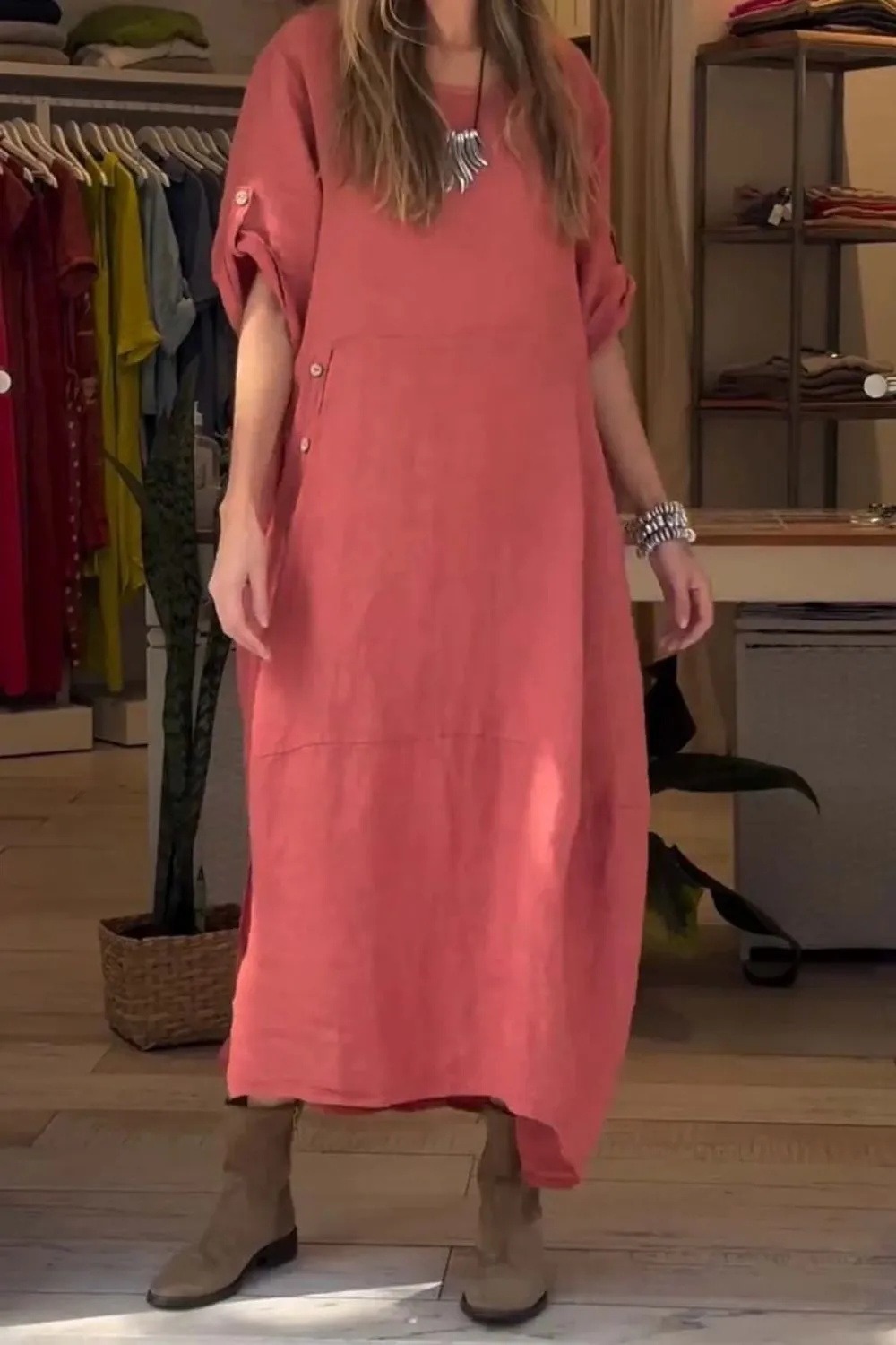 Full Size Relaxed Fit Short Sleeves Dress Plus Size, image 2