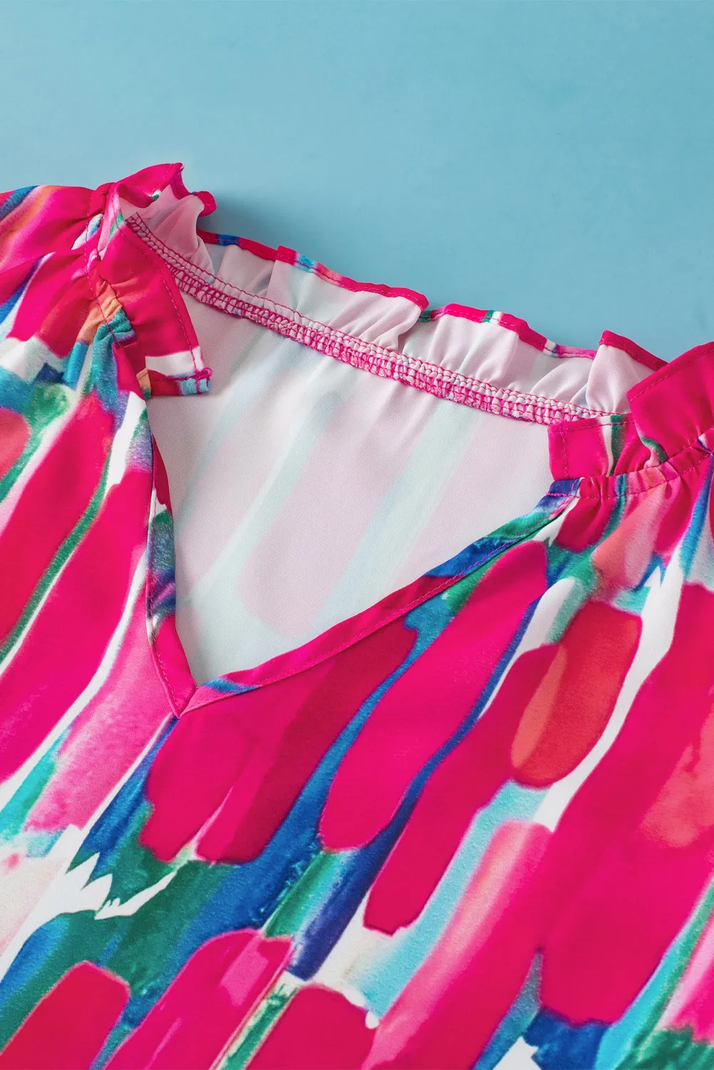 Ruffled Printed Notched Cap Sleeve Blouse, image 6