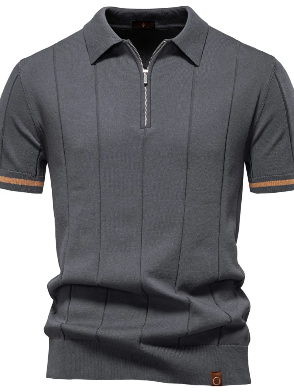 Men's Classic Zip-Neck Knitted Polo Shirt, image 9