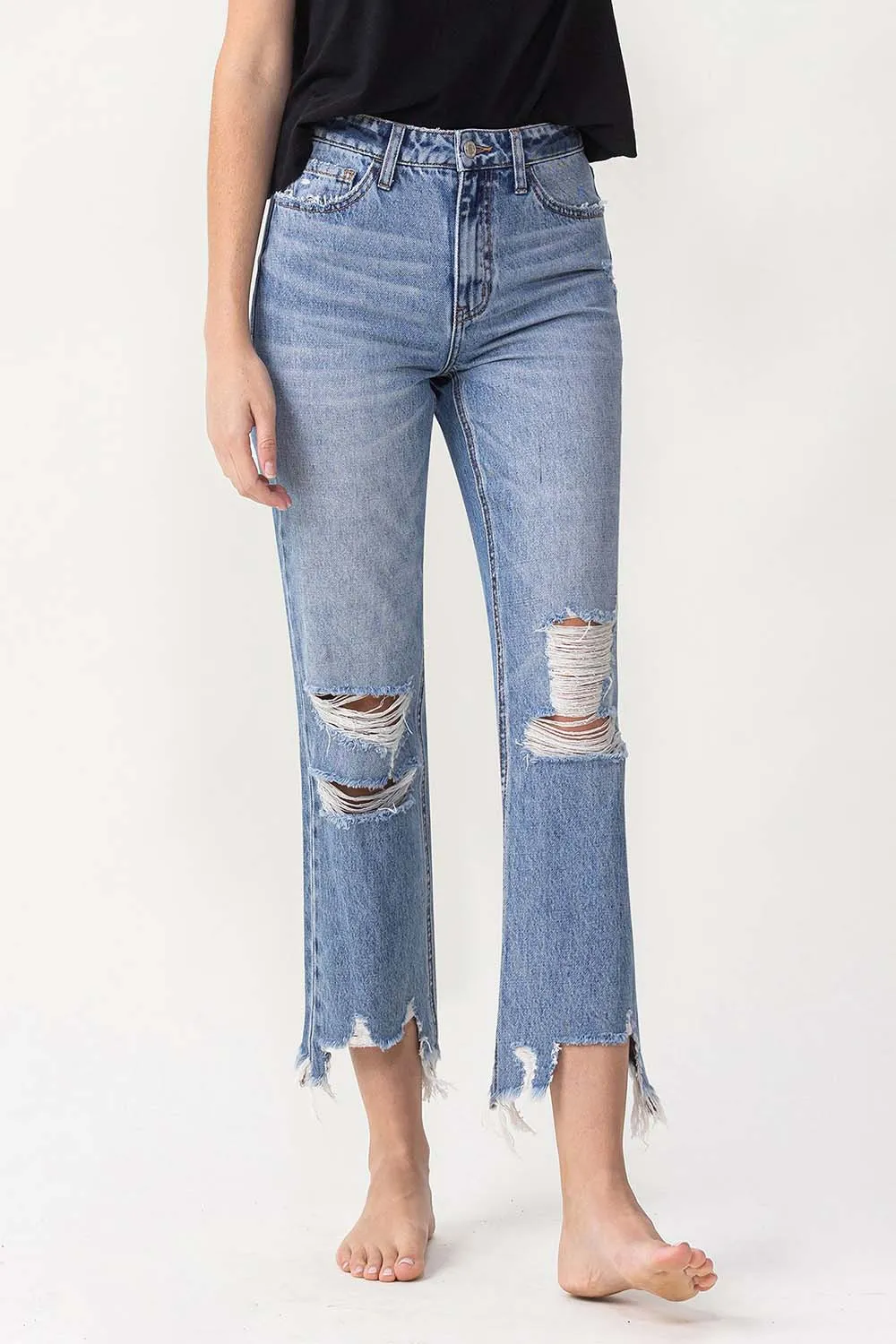 High Rise Distressed Straight Jeans, image 7