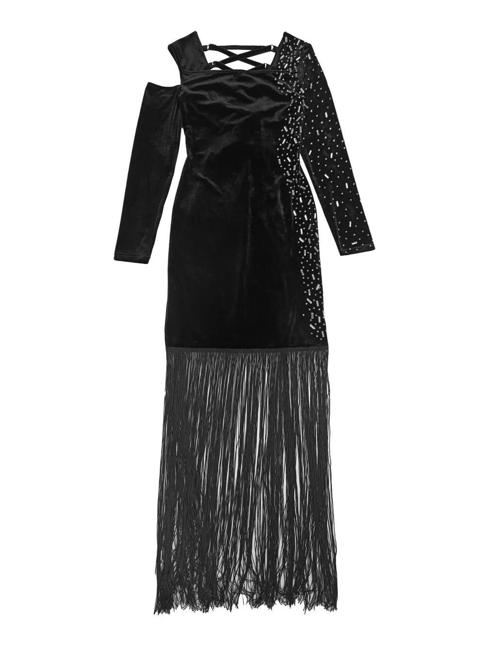 Asymmetrical Rhinestone Fringe Dress, image 6
