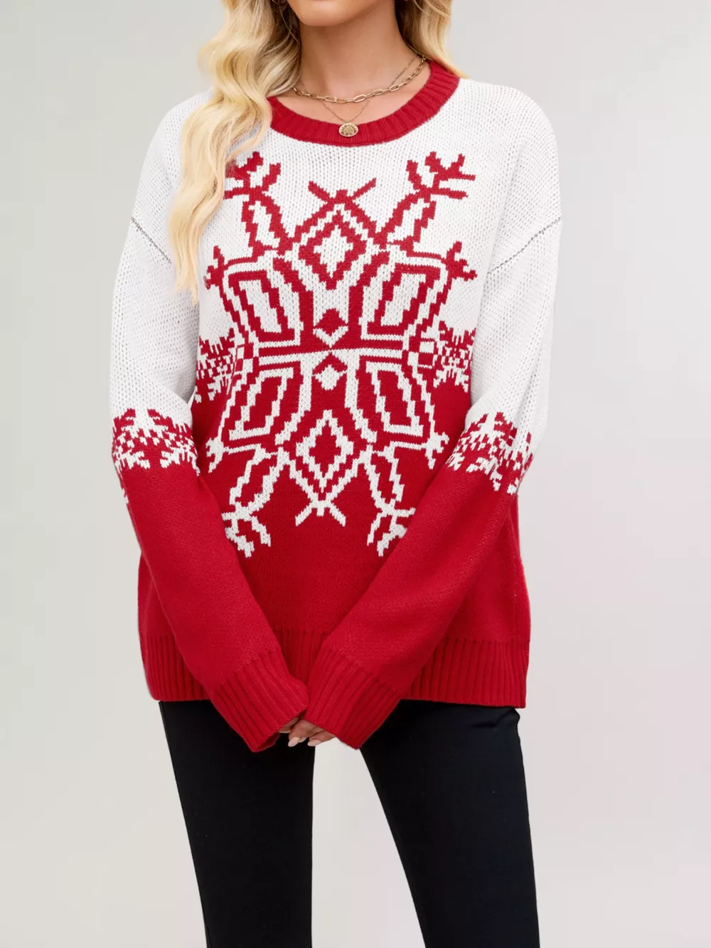 Christmas Snowflake Round Neck Sweater, image 3