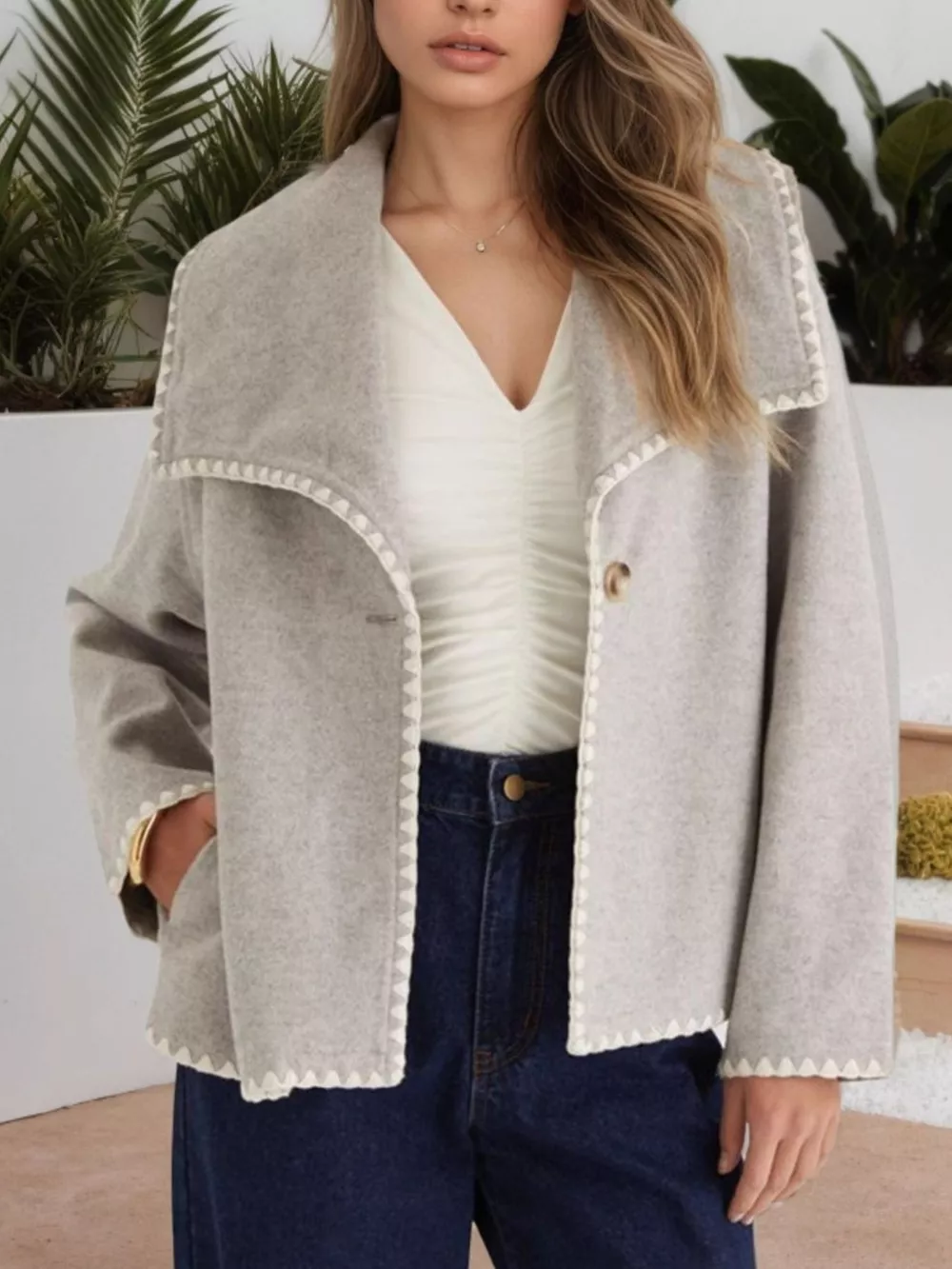 One Button Long Sleeve Outerwear