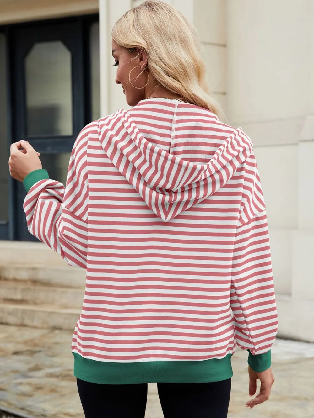 Drawstring Striped Zip Up Long Sleeve Hoodie, image 16