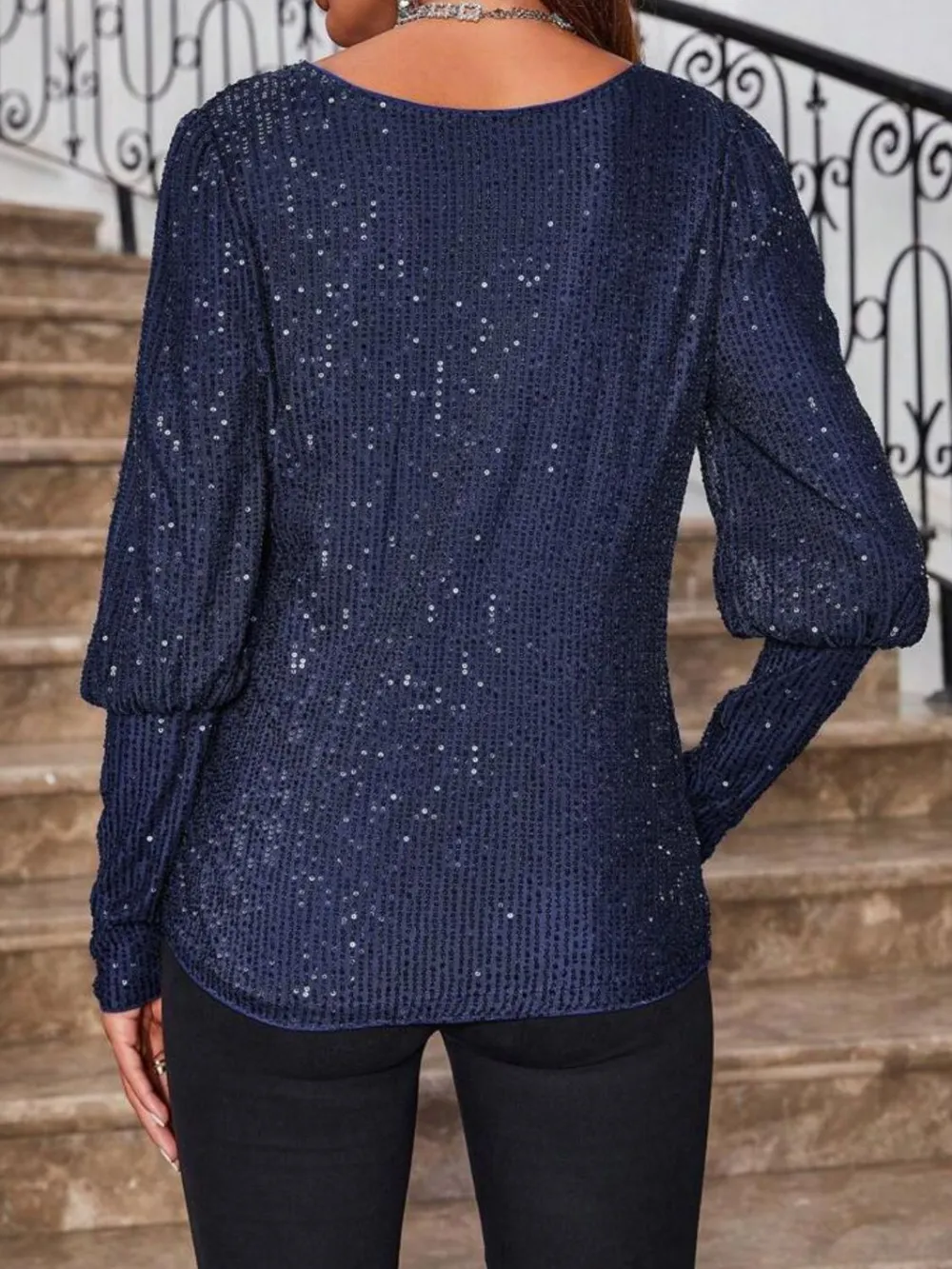 Sequin Boat Neck Long Sleeve Top, image 3