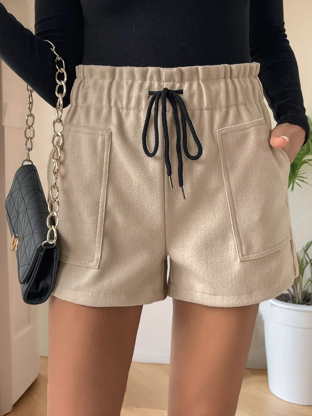 Frill Drawstring Shorts with Pockets, image 3