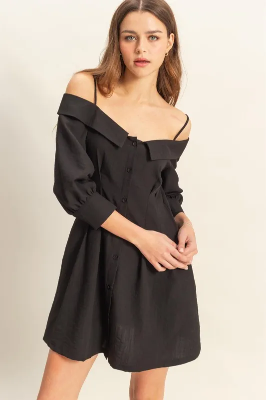 Button Down Spaghetti Strap Mini Dress with Pockets