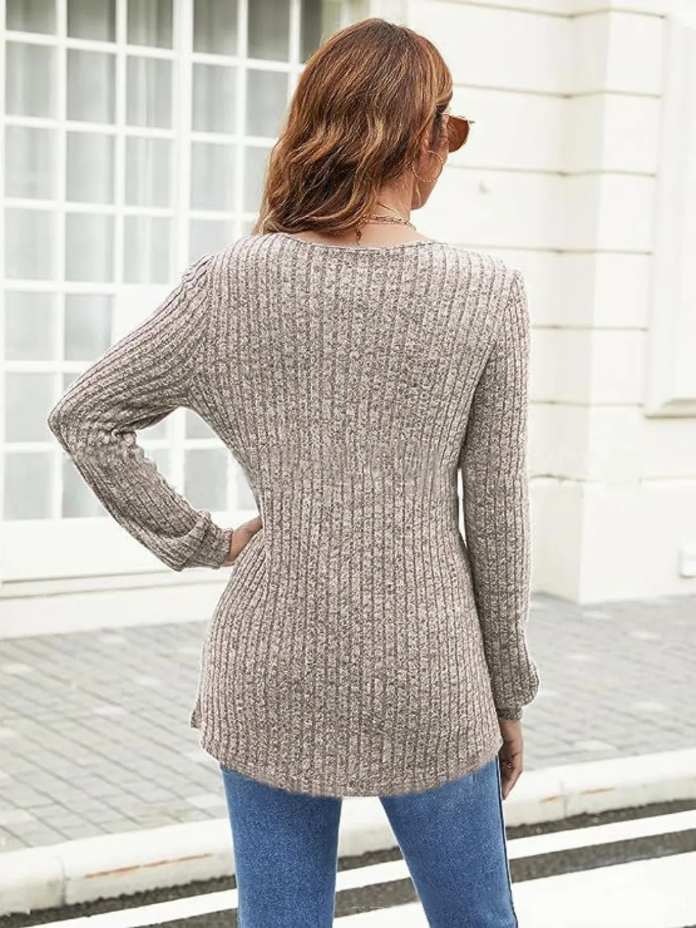 Ribbed Surplice Long Sleeve T-Shirt, image 12