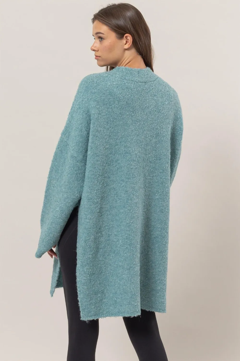 Front Rosette Longline Slit Sweater Cardigan, image 2