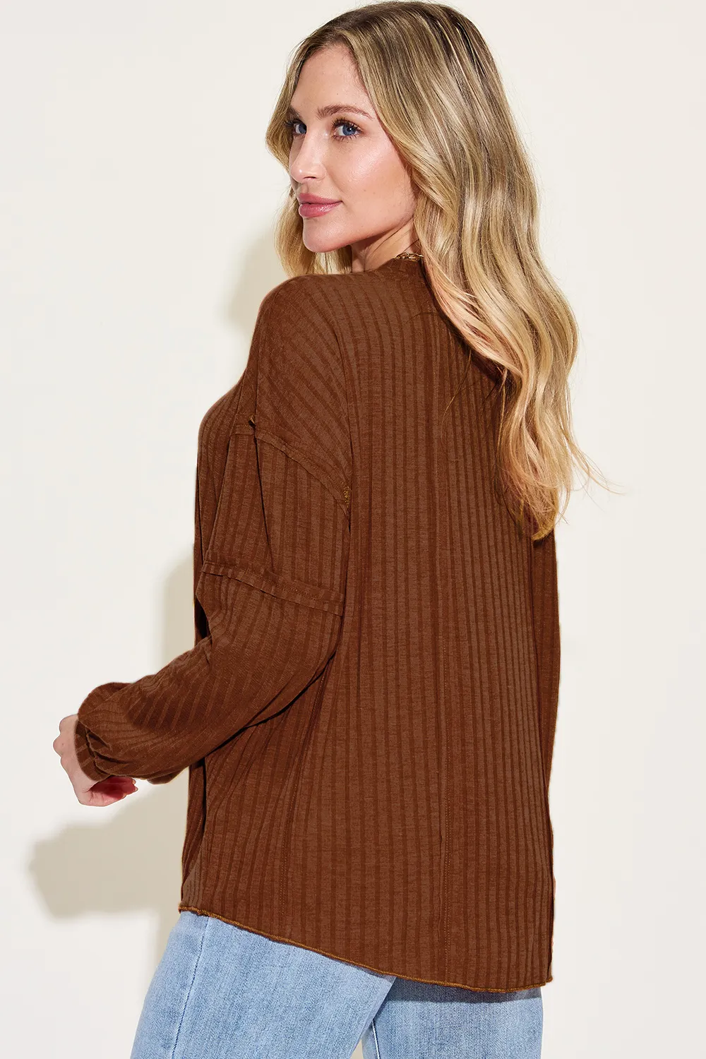 Full Size Ribbed Round Neck Long Sleeve T-Shirt, image 29