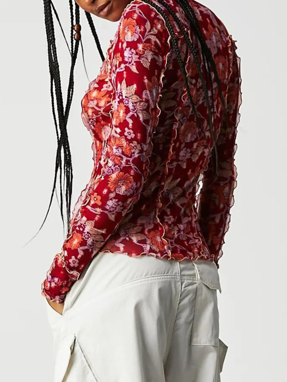 Floral Print Mock Neck Long Sleeve Top, image 6