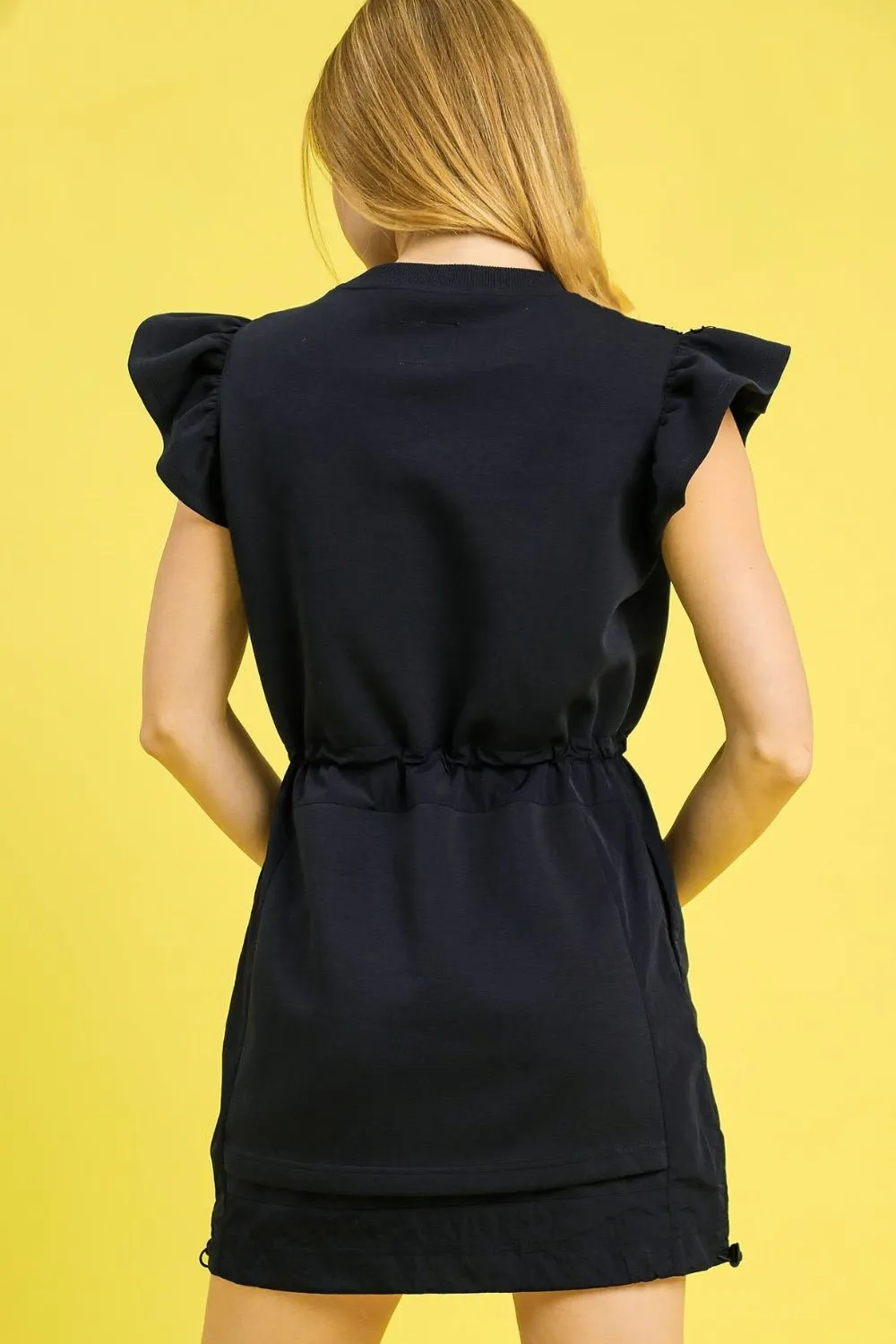 Luxe knit Ruffle Sleeve Drawstring Mini Dress, image 3