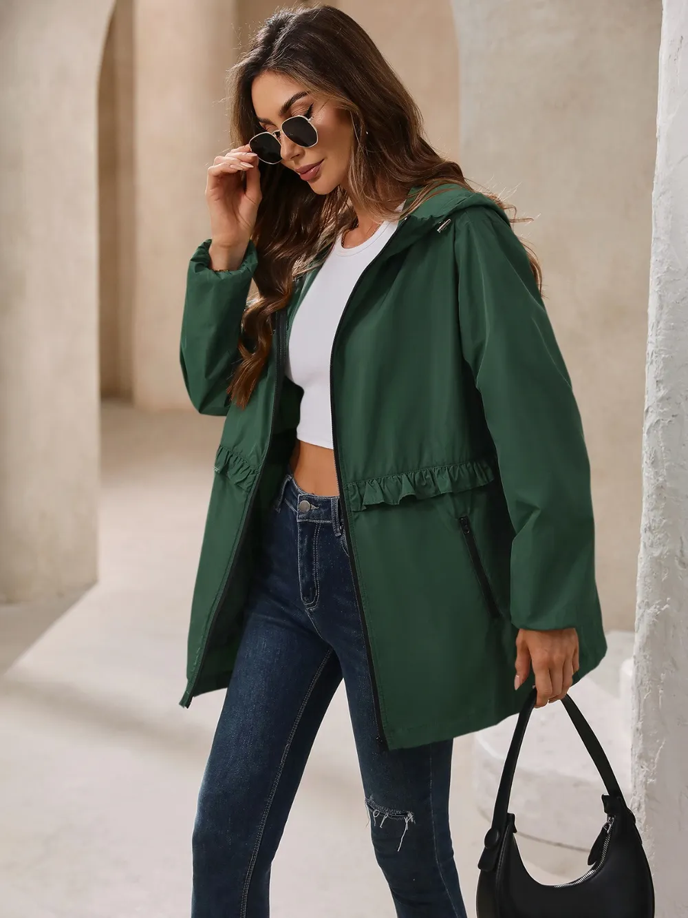 Outdoor Waterproof Long Sleeve Hooded Windbreaker, image 25