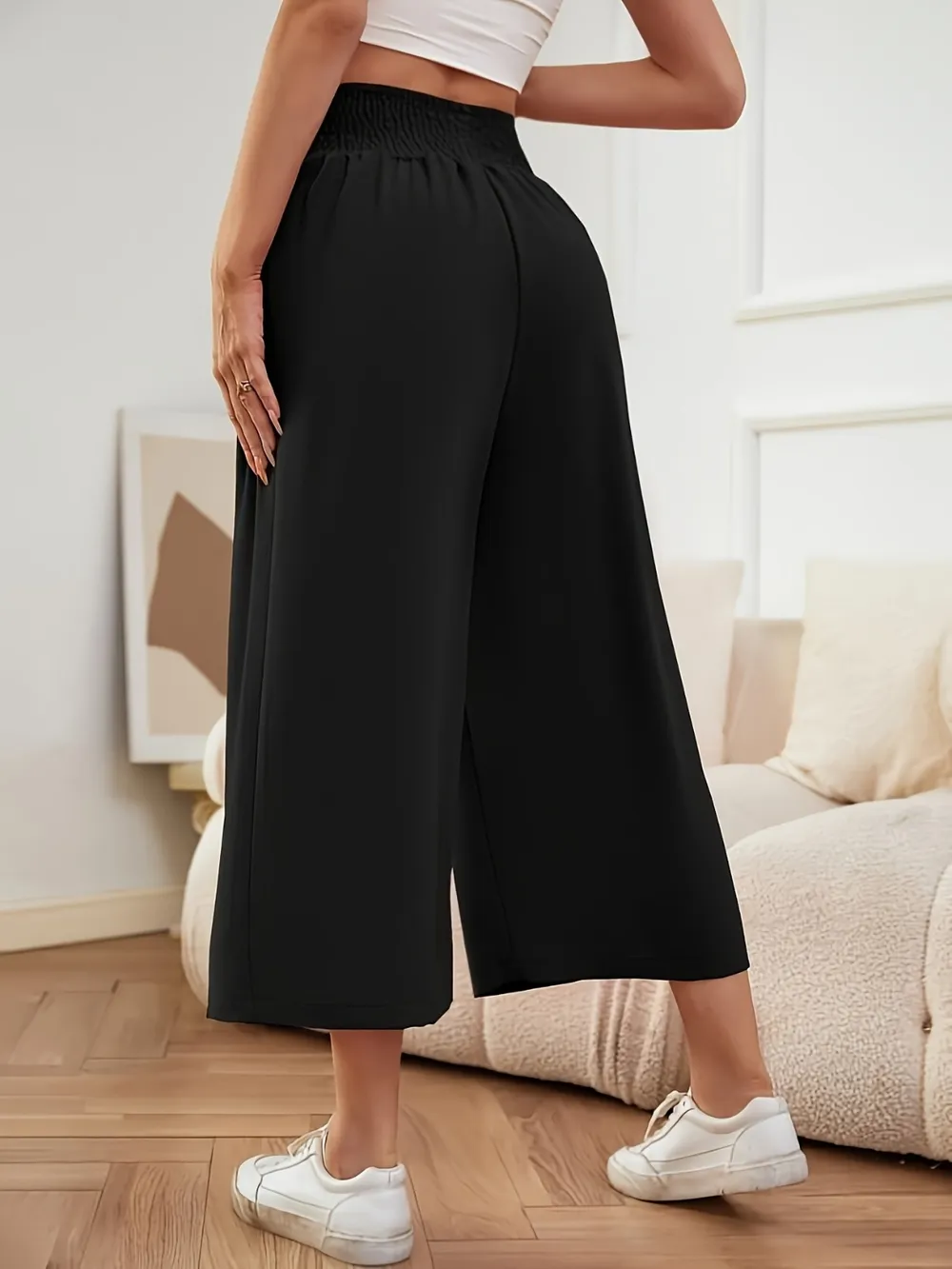 Elastic Waist Wide Leg Pants, image 4
