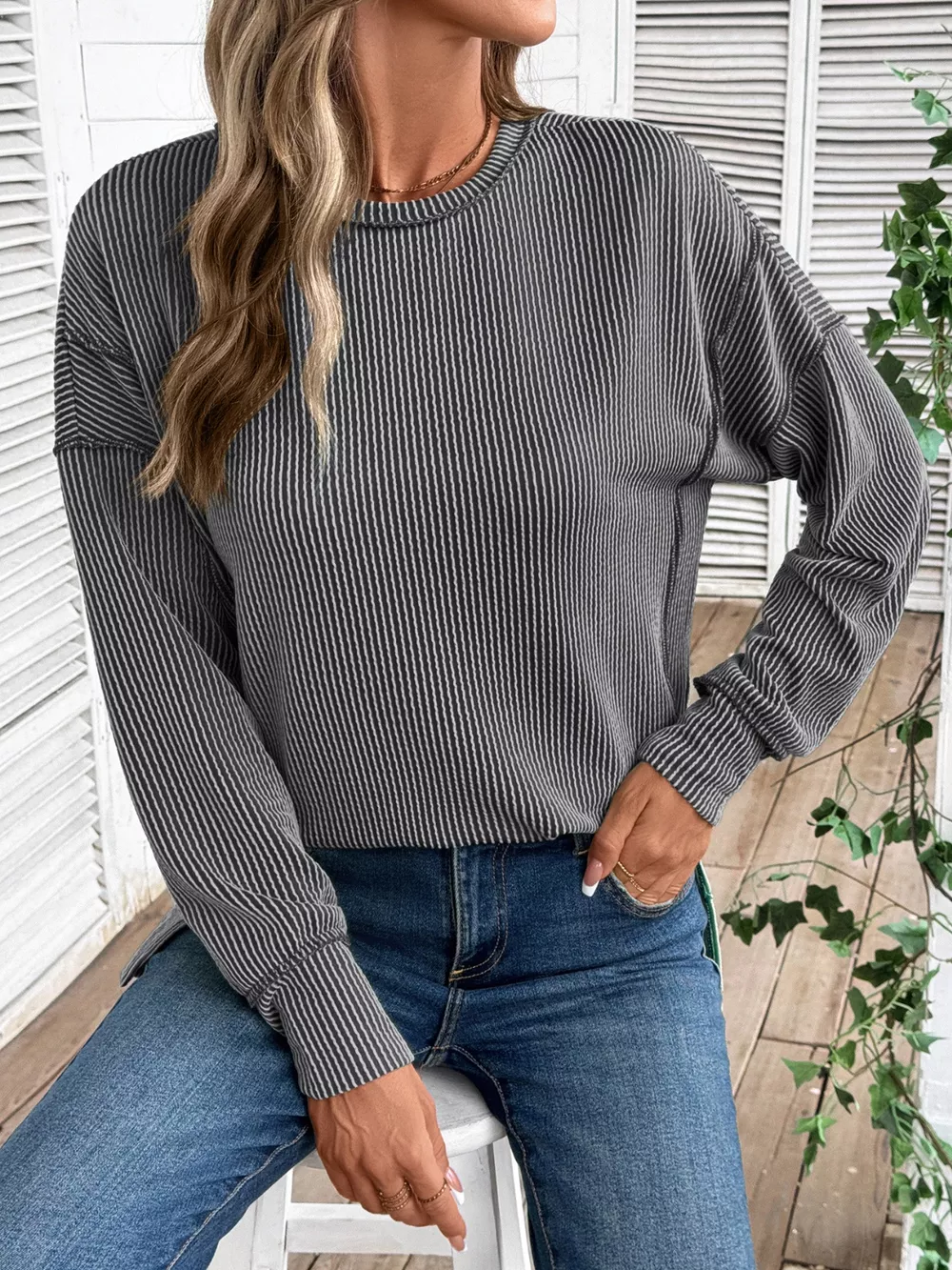 Side Slit Round Neck Sweatshirt, image 27