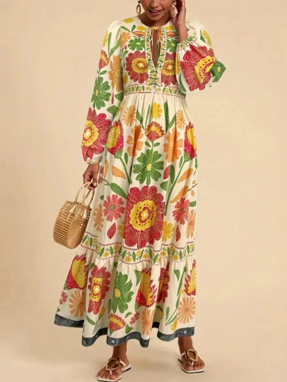 Floral Tie Waist Long Sleeve Dress, image 25