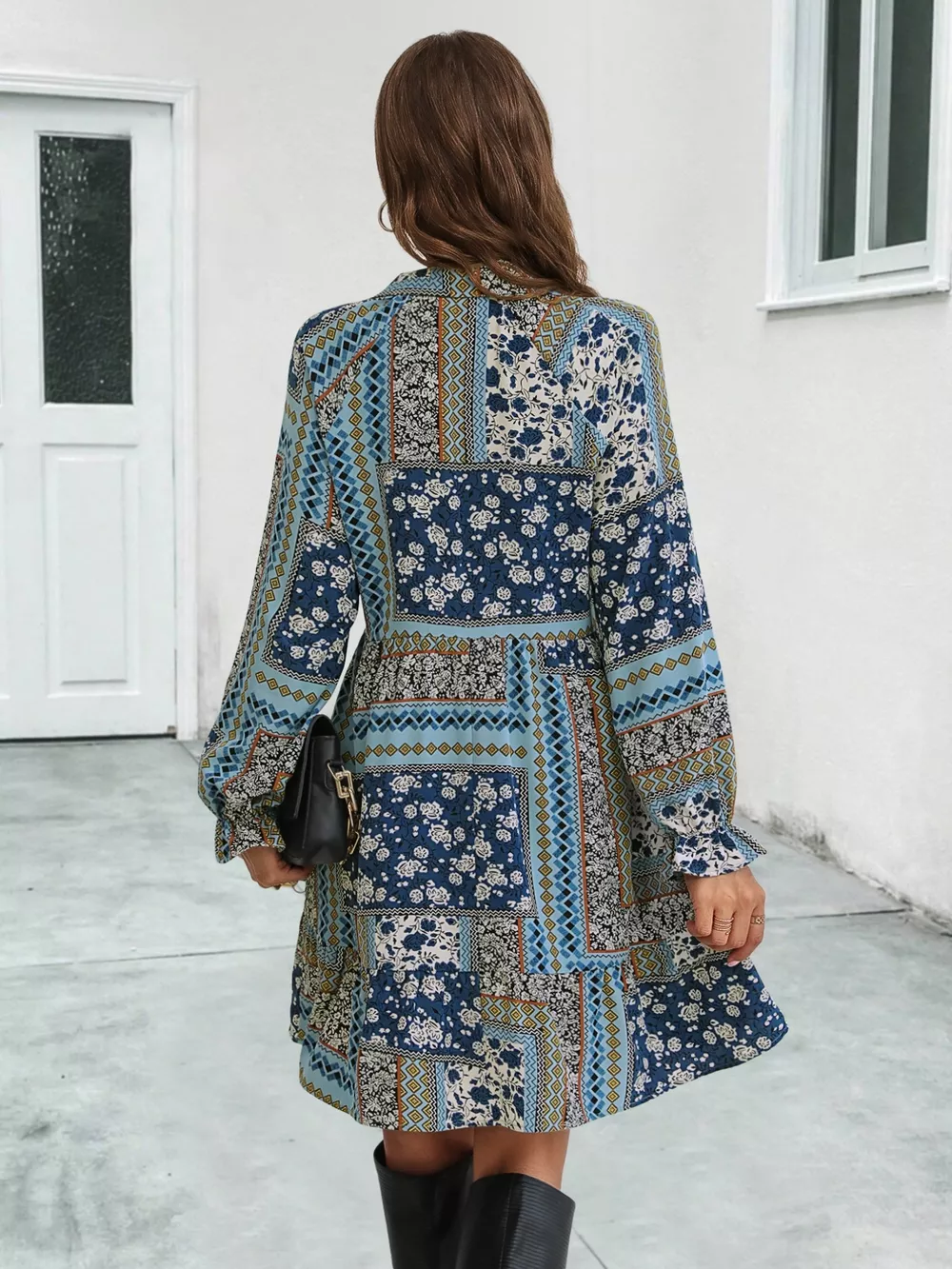 Boho Floral Print Long Sleeve Mini Dress, image 11