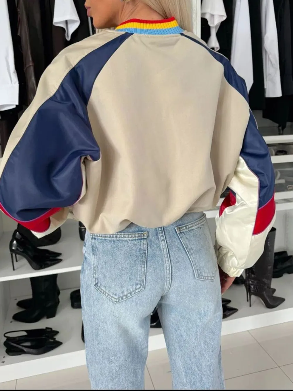 Contrast Baseball Collar Zip Up Long Sleeve Jacket, image 3
