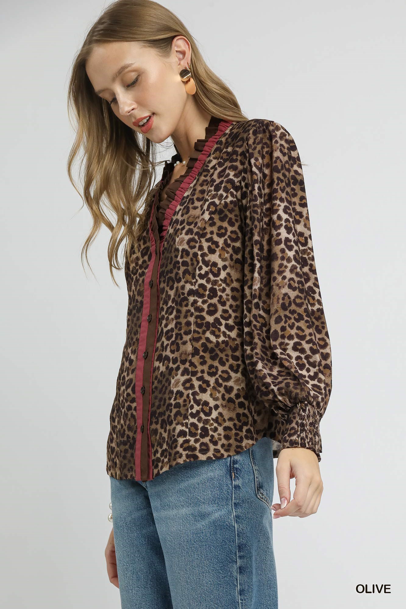 Ruffle Trim Leopard Print Shirt, image 5