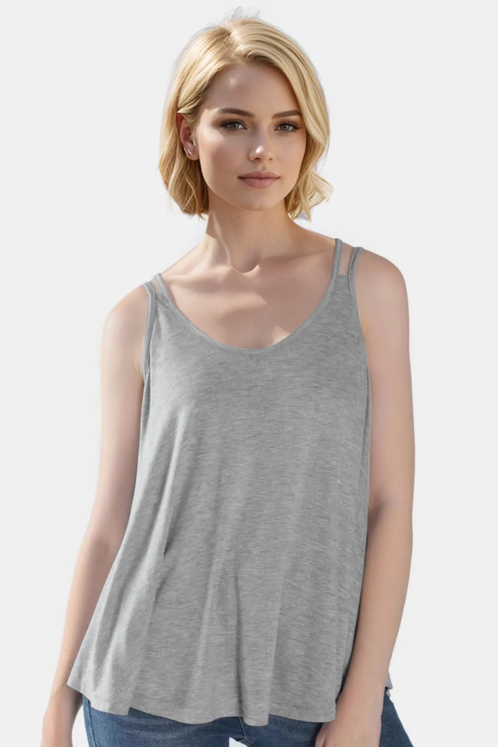 Bamboo Scoop Neck Double Spaghetti Straps Cami, image 23