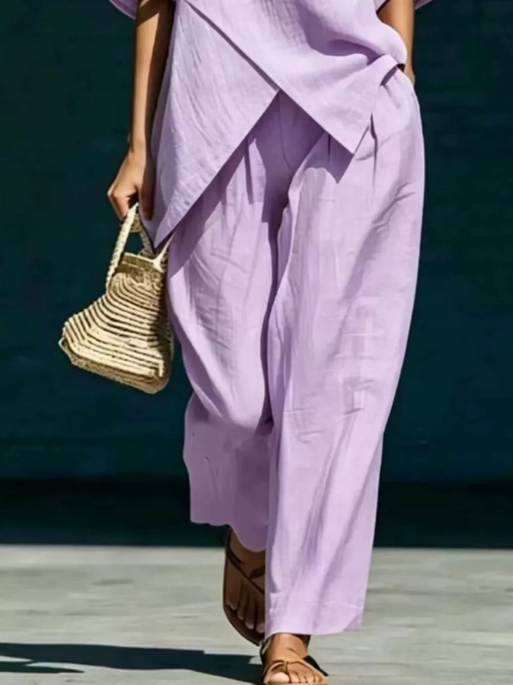 Full Size Asymmetric Top and Wide-Leg Pants Set Plus Size, image 9