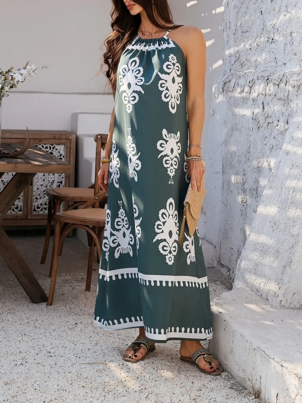 Grecian Neck Printed Maxi Dress, image 26