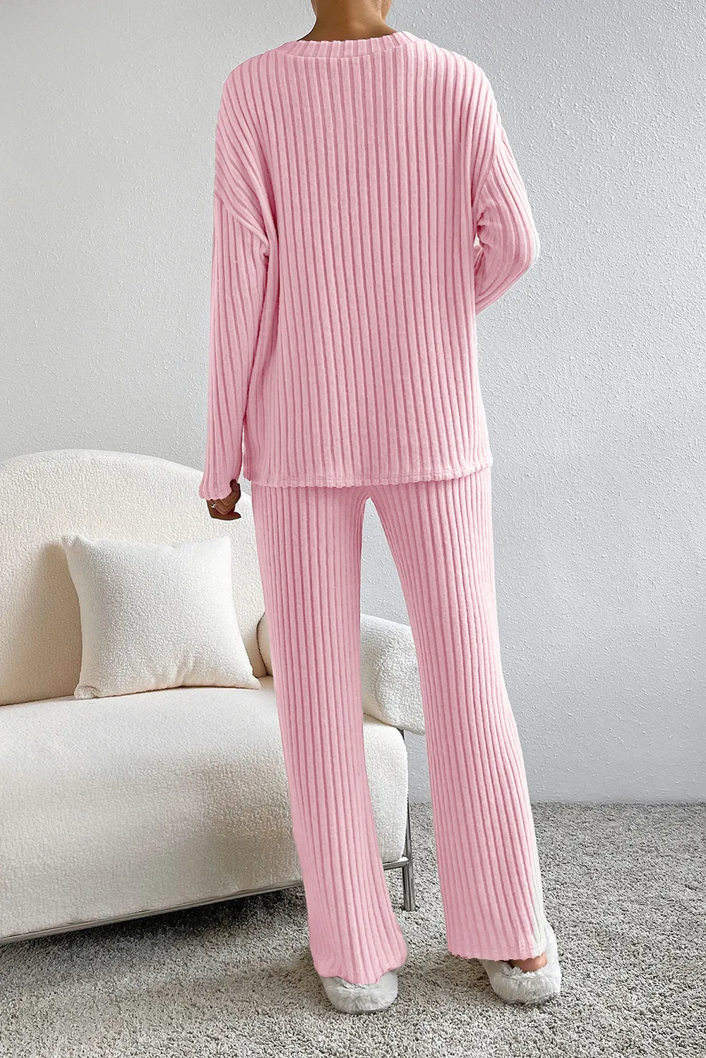 Ribbed V-Neck Top and Pants Lounge Set, image 13