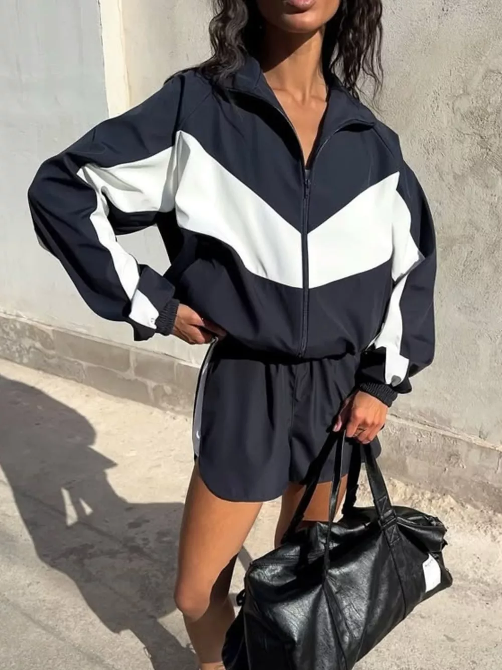 Color Block Zip Up Outerwear and Shorts Set, image 6