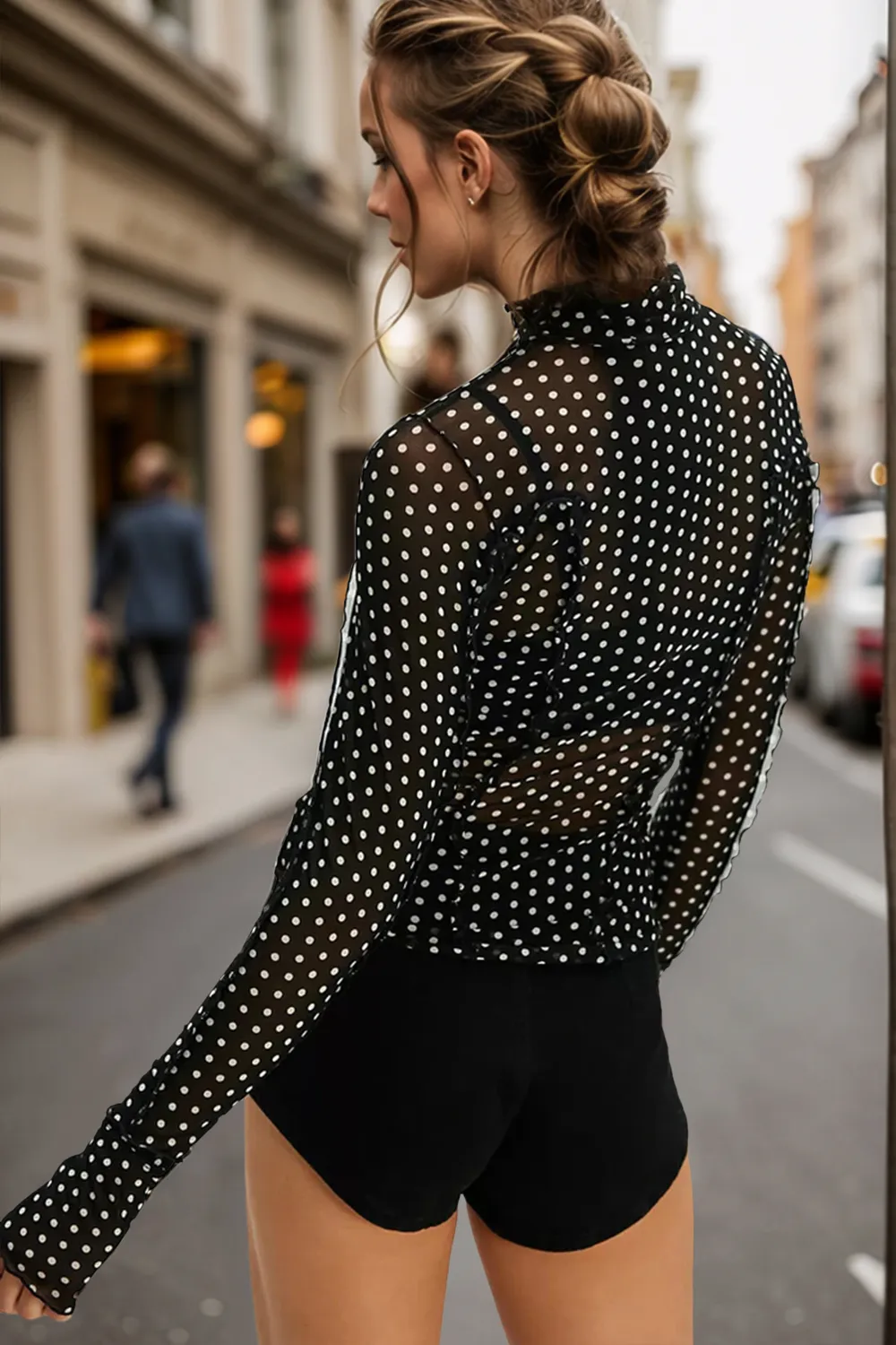 Full Size Frill Printed Mock Neck Long Sleeve Top, image 4