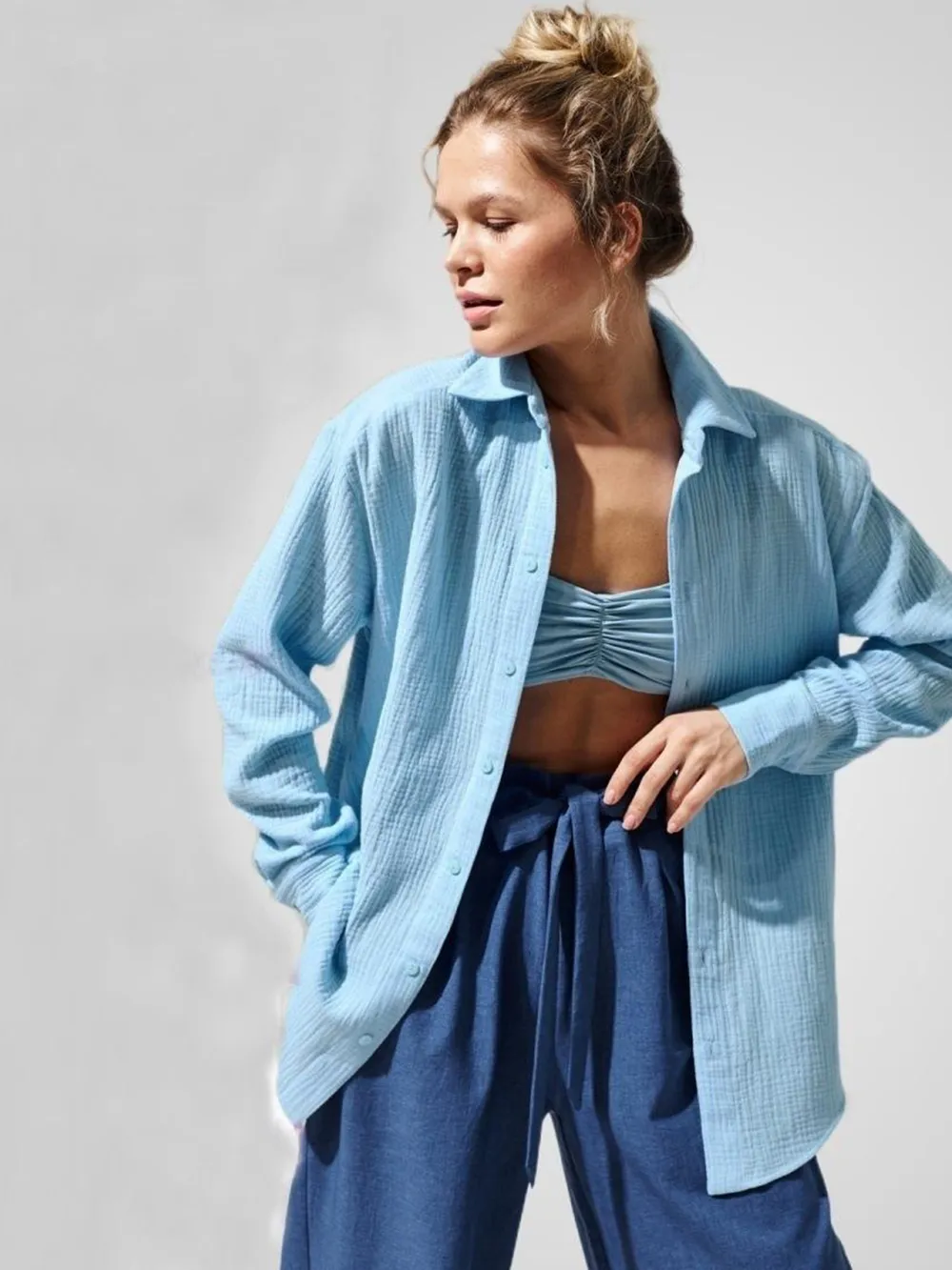 Textured Collared Neck Long Sleeve Shirt, image 14