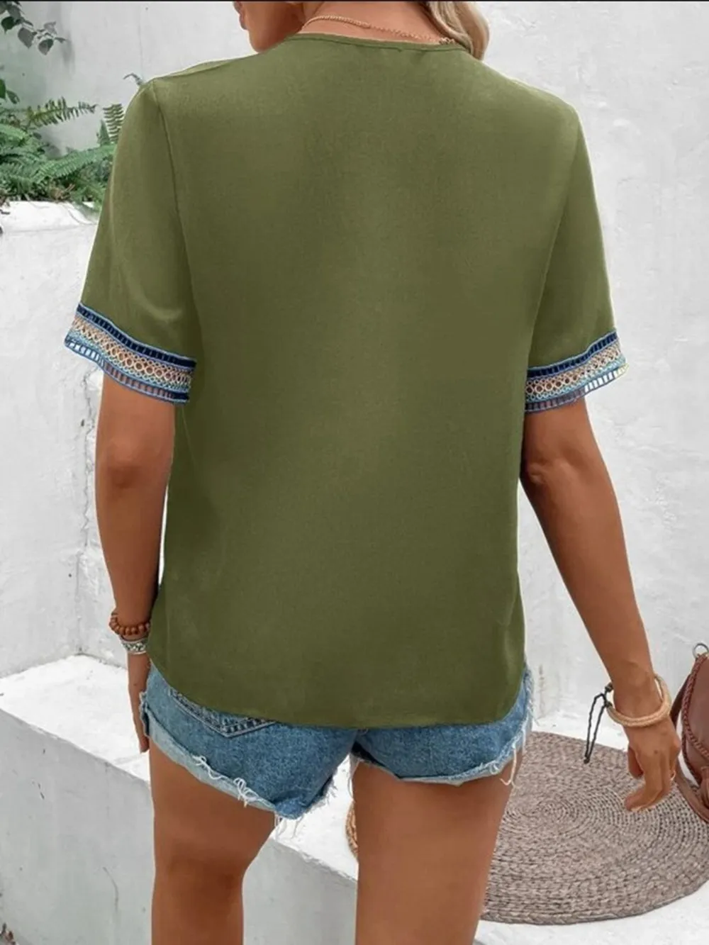 Full Size V-Neck Short Sleeve Blouse, image 23
