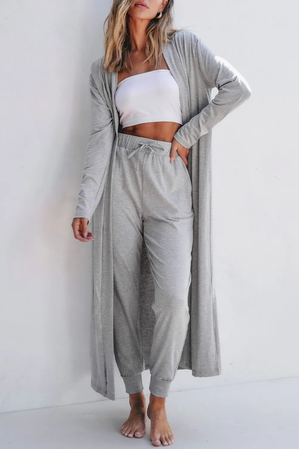 Open Front Long Sleeve Cardigan and Pants Lounge Set, image 12
