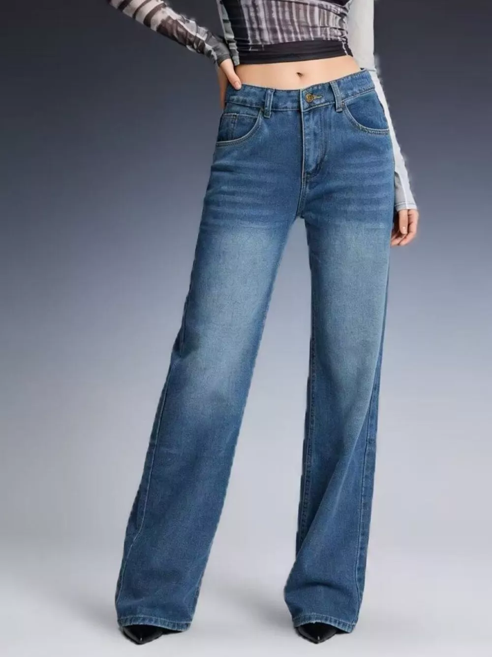 Vintage Wash Wide Leg Jeans, image 5
