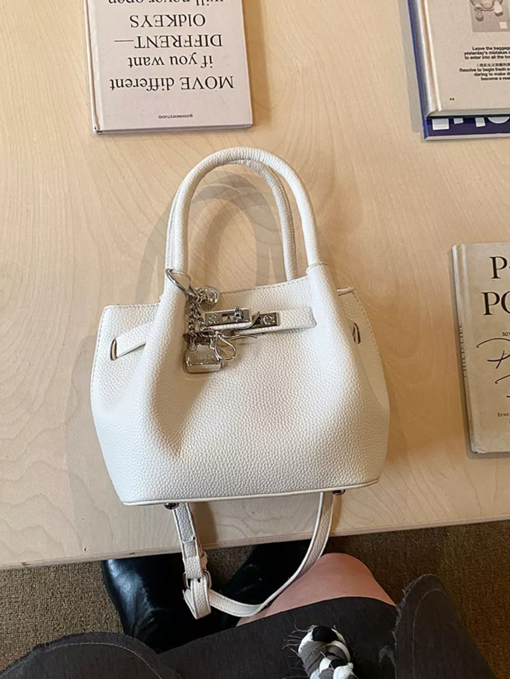 Leather Crossbody Bag with Lock Detail, image 6
