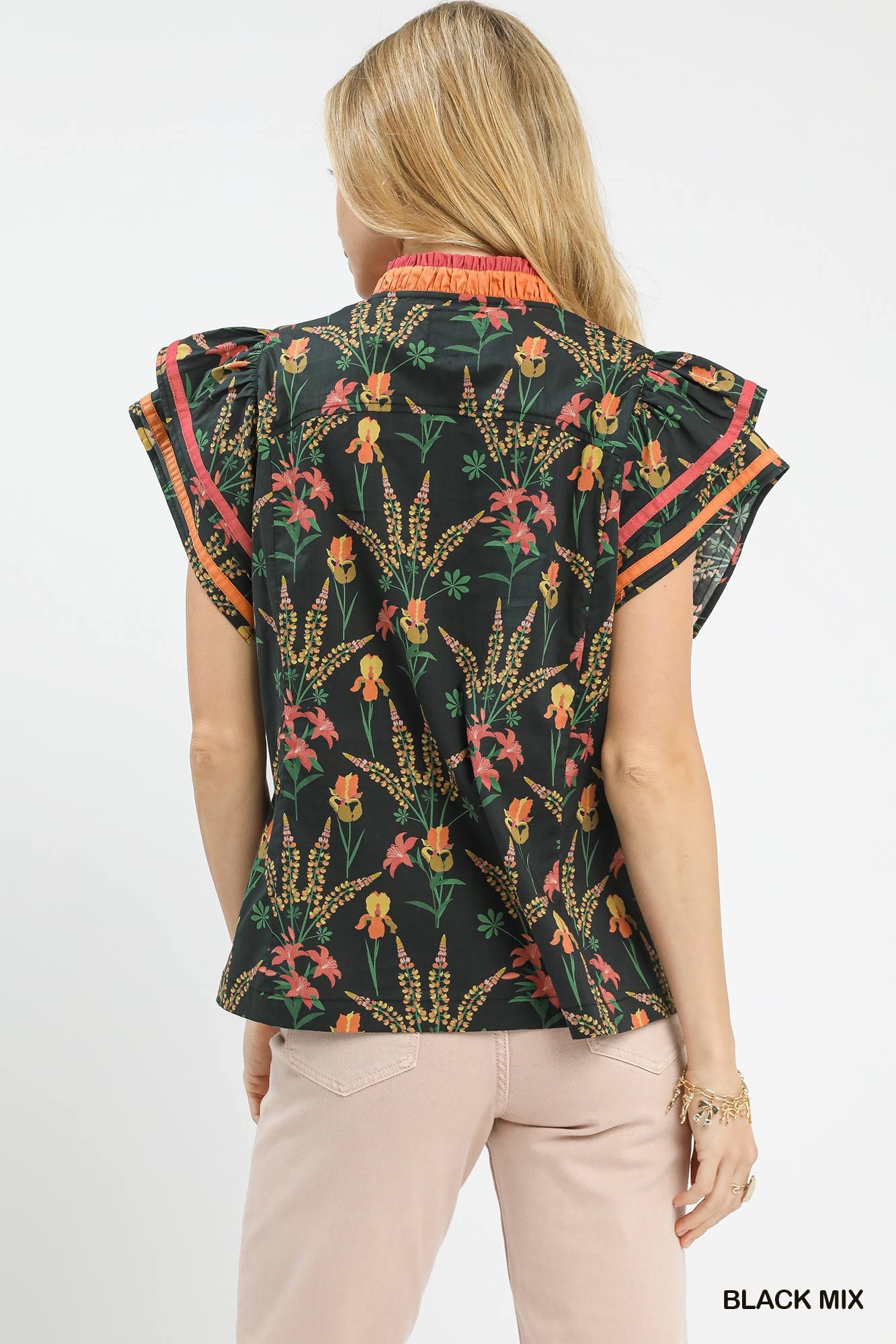 Mix Floral Print Blouse with Contrast Trim, image 3