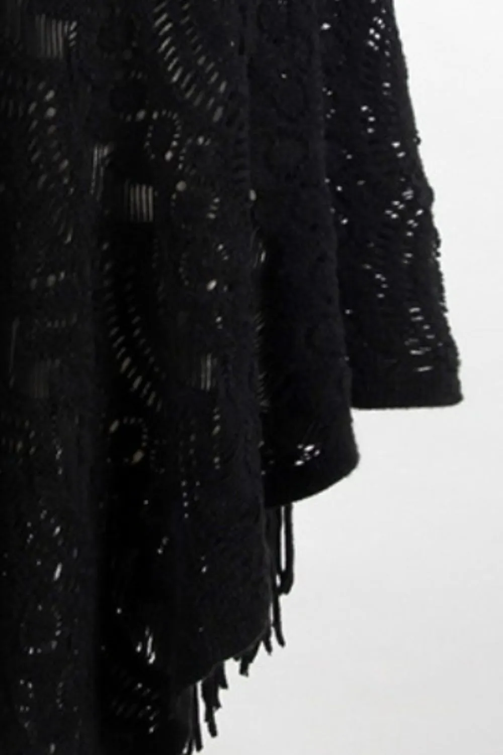 Fringe Openwork Surplice Cape Sleeve Poncho, image 15