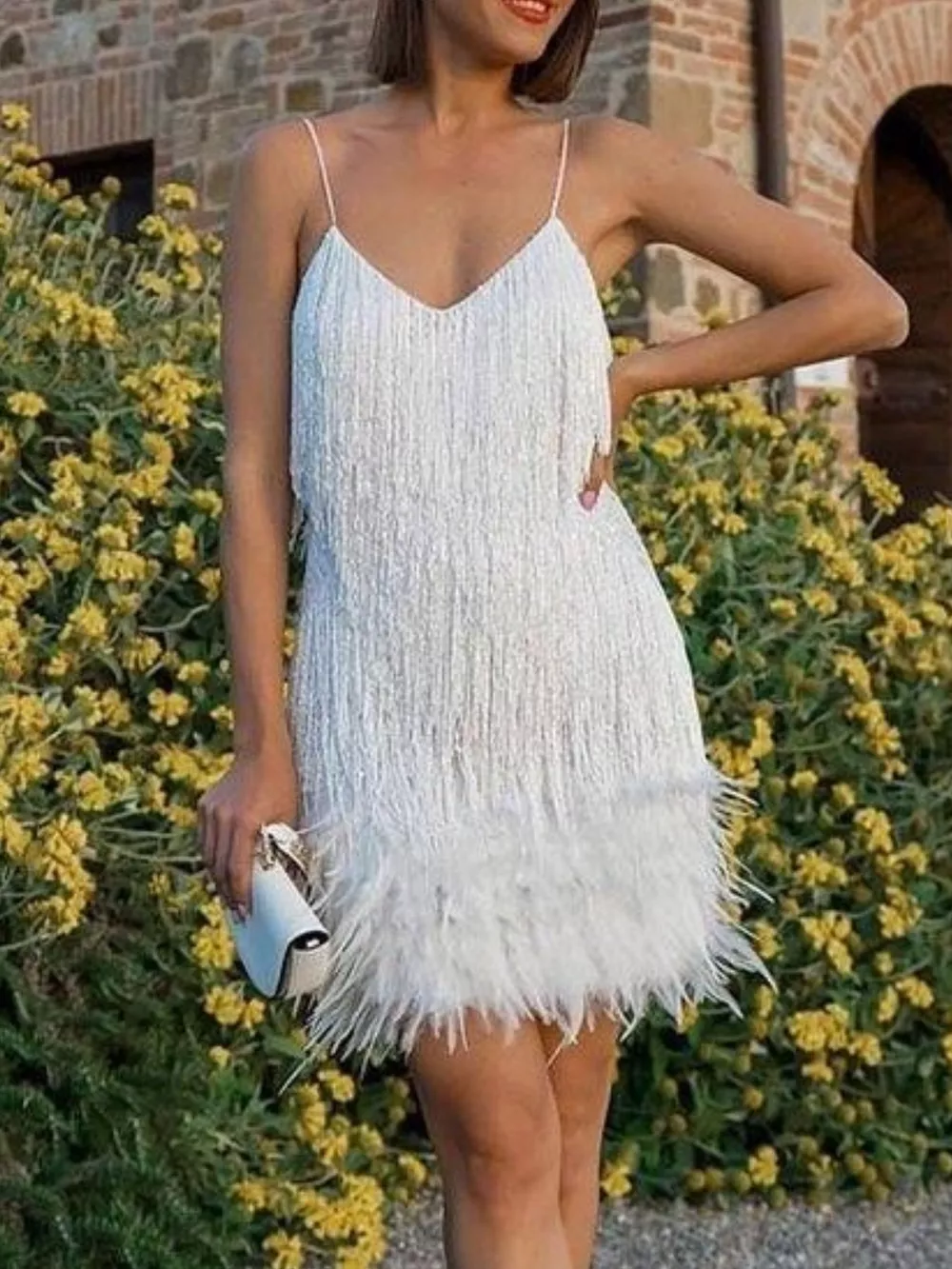 Full Size Sequin and Feather Fringe Mini Dress Plus Size, image 3
