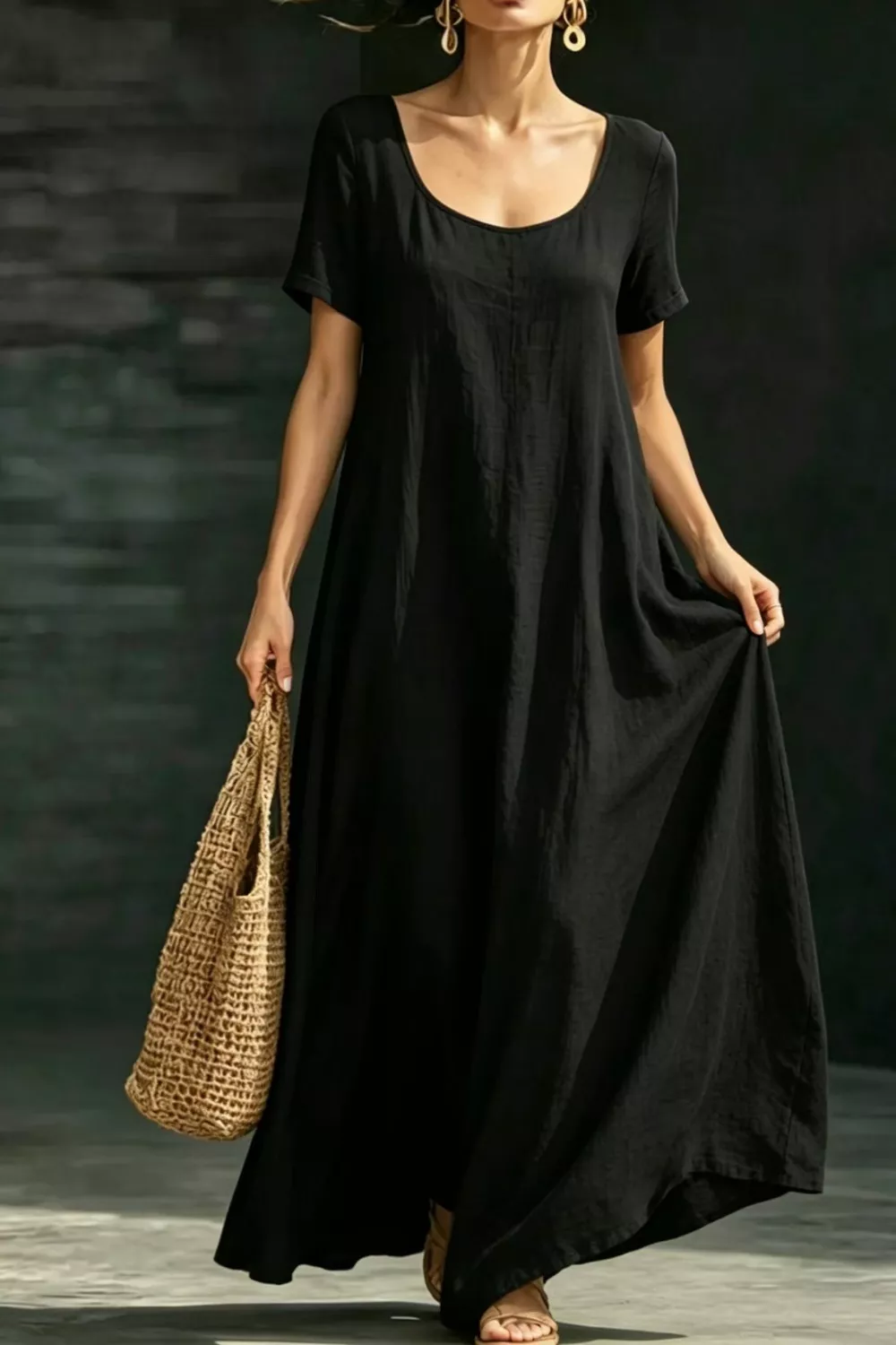 Full Size Casual Loose Short Sleeve Maxi Dress Plus Size, image 5