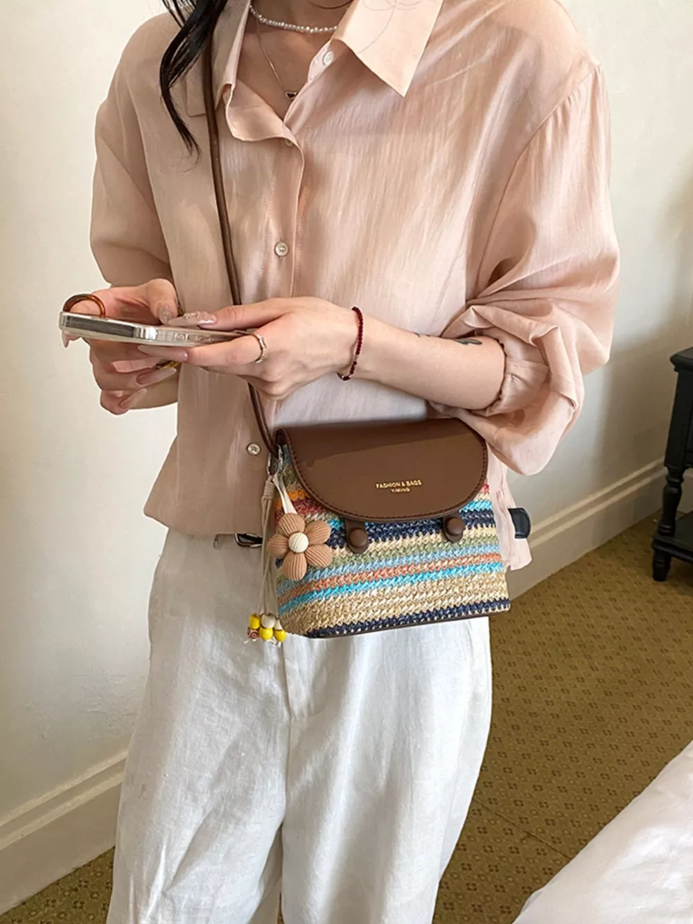 Striped Woven Crossbody Bag, image 8