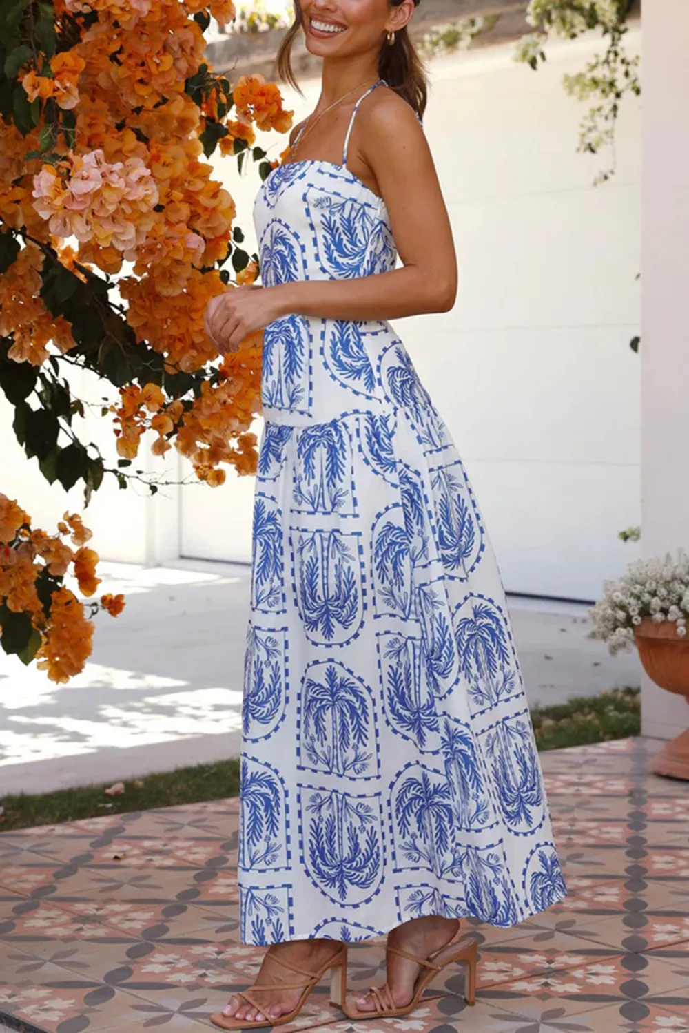 Printed Halter Neck Maxi Dress, image 6