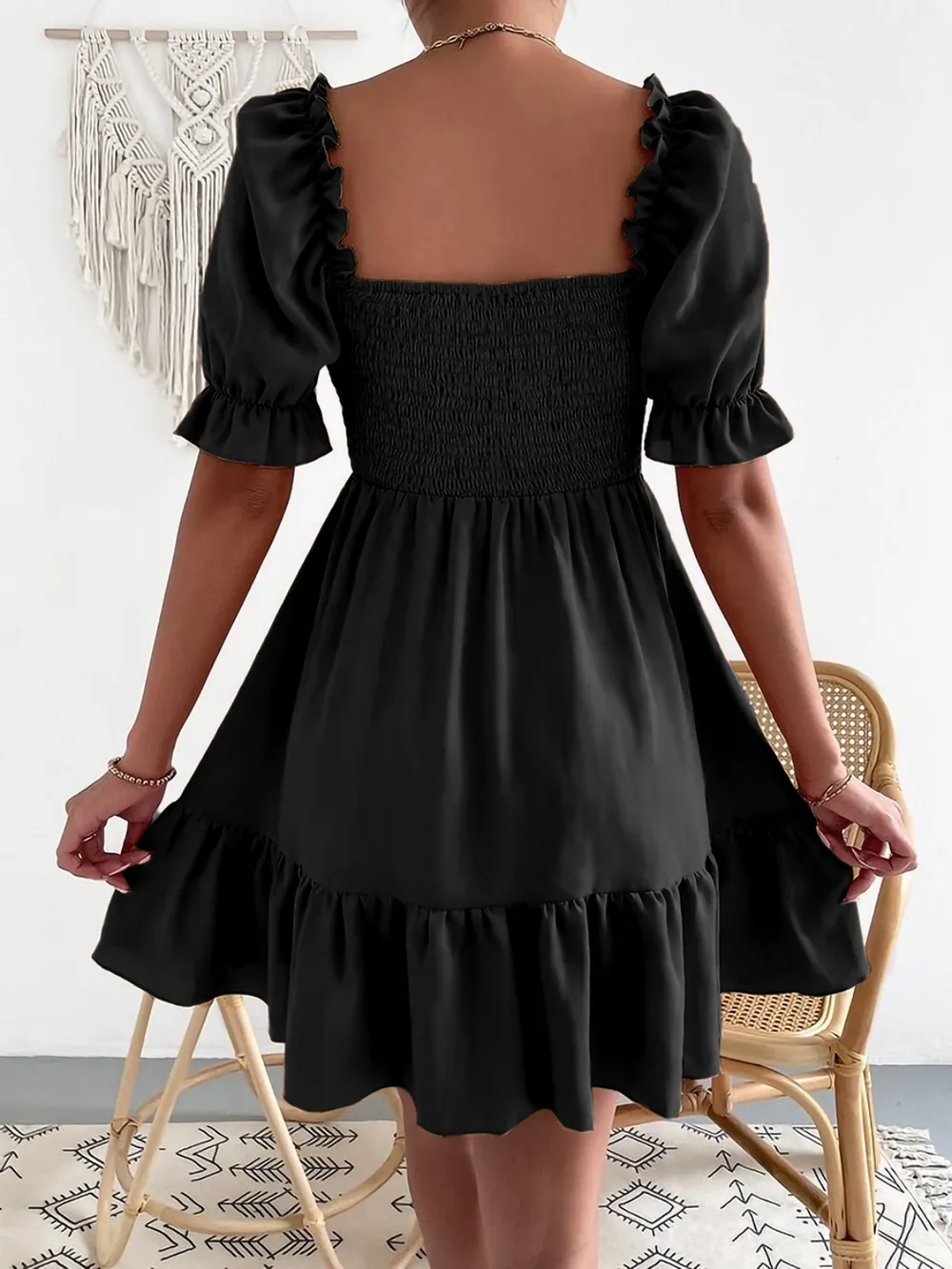 Smocked Square Neck Short Sleeve Dress, image 18