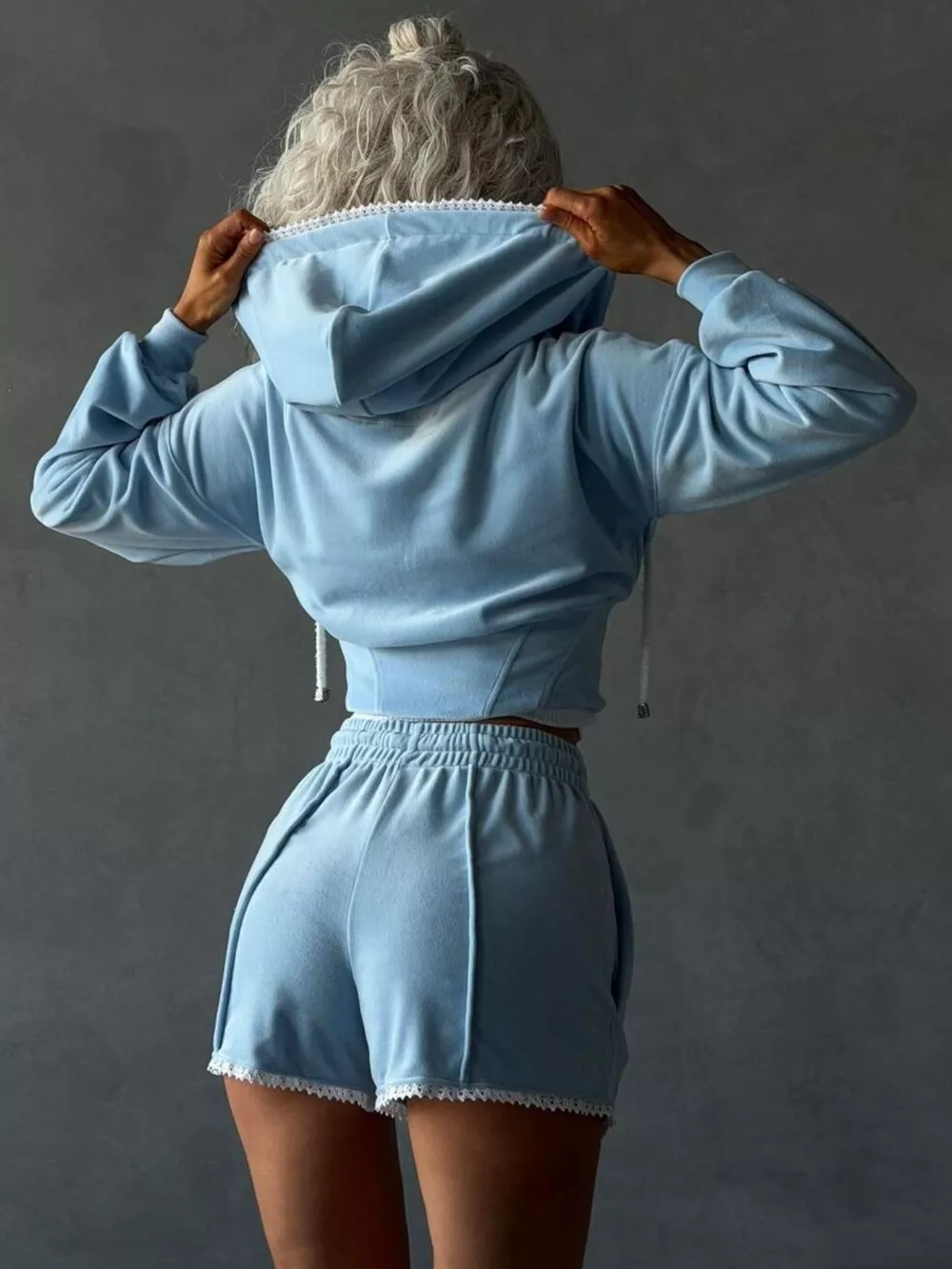 Drawstring Zip-Up Hoodie and Shorts Set, image 13