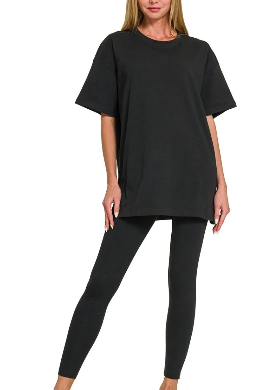 Cotton Round Neck Top & Legging Set