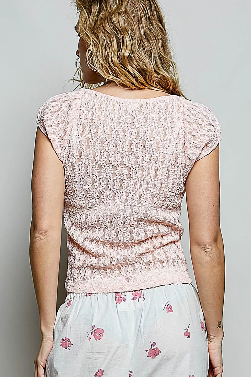 Sweetheart Neck Lace Short Sleeve Top, image 4