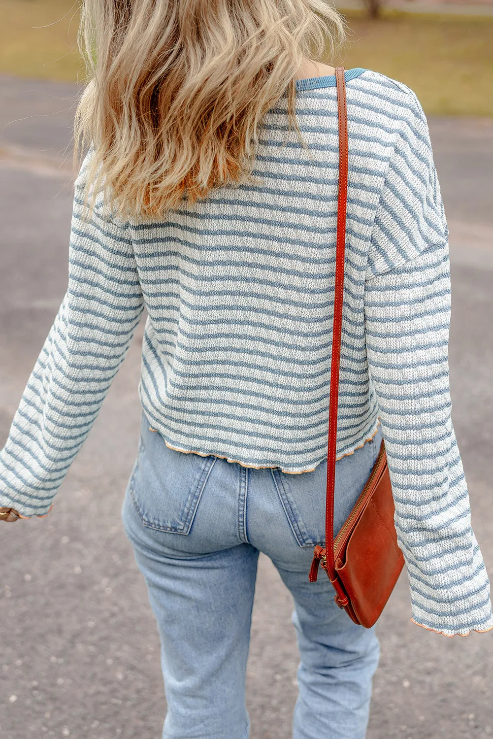 Striped Round Neck Dropped Shoulder Long Sleeve Top, image 7