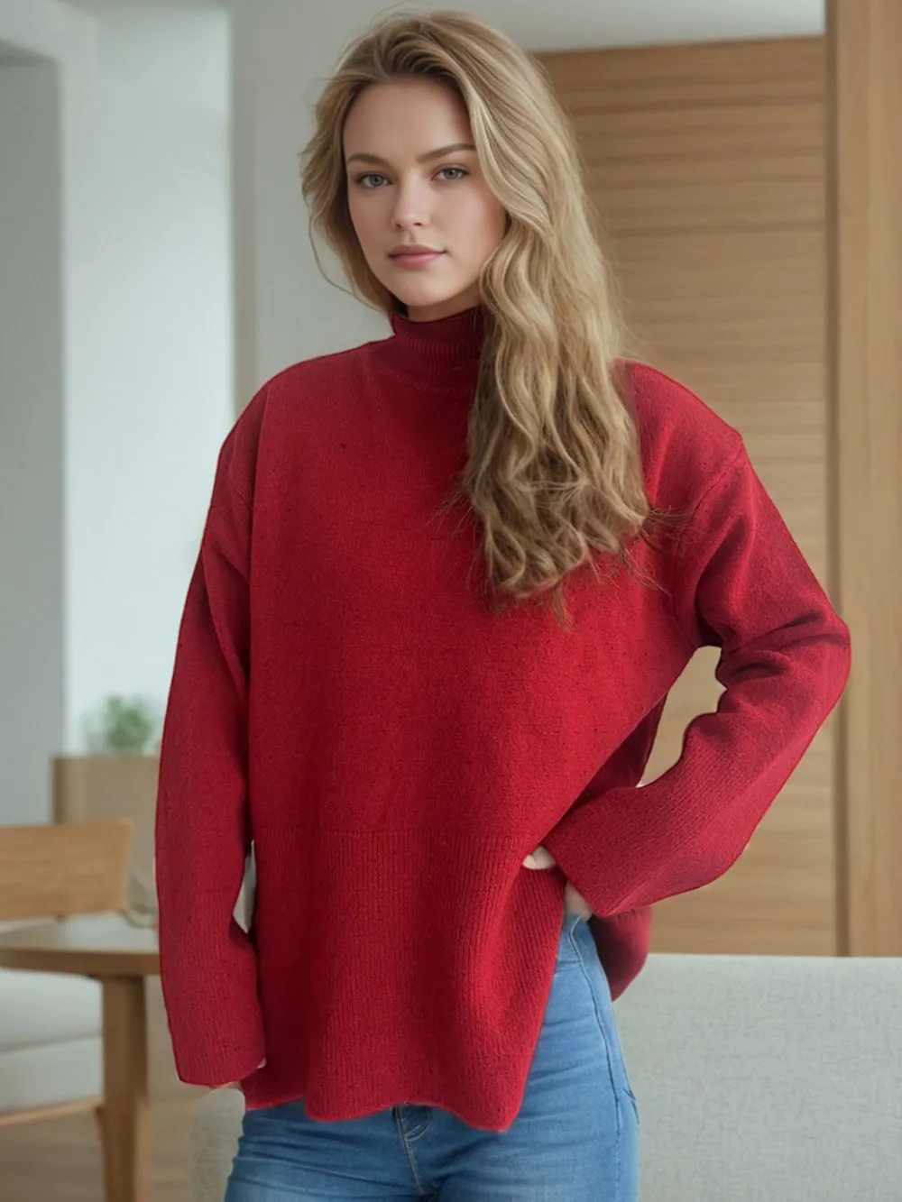 Side Slit Turtleneck Long Sleeve Sweater, image 9