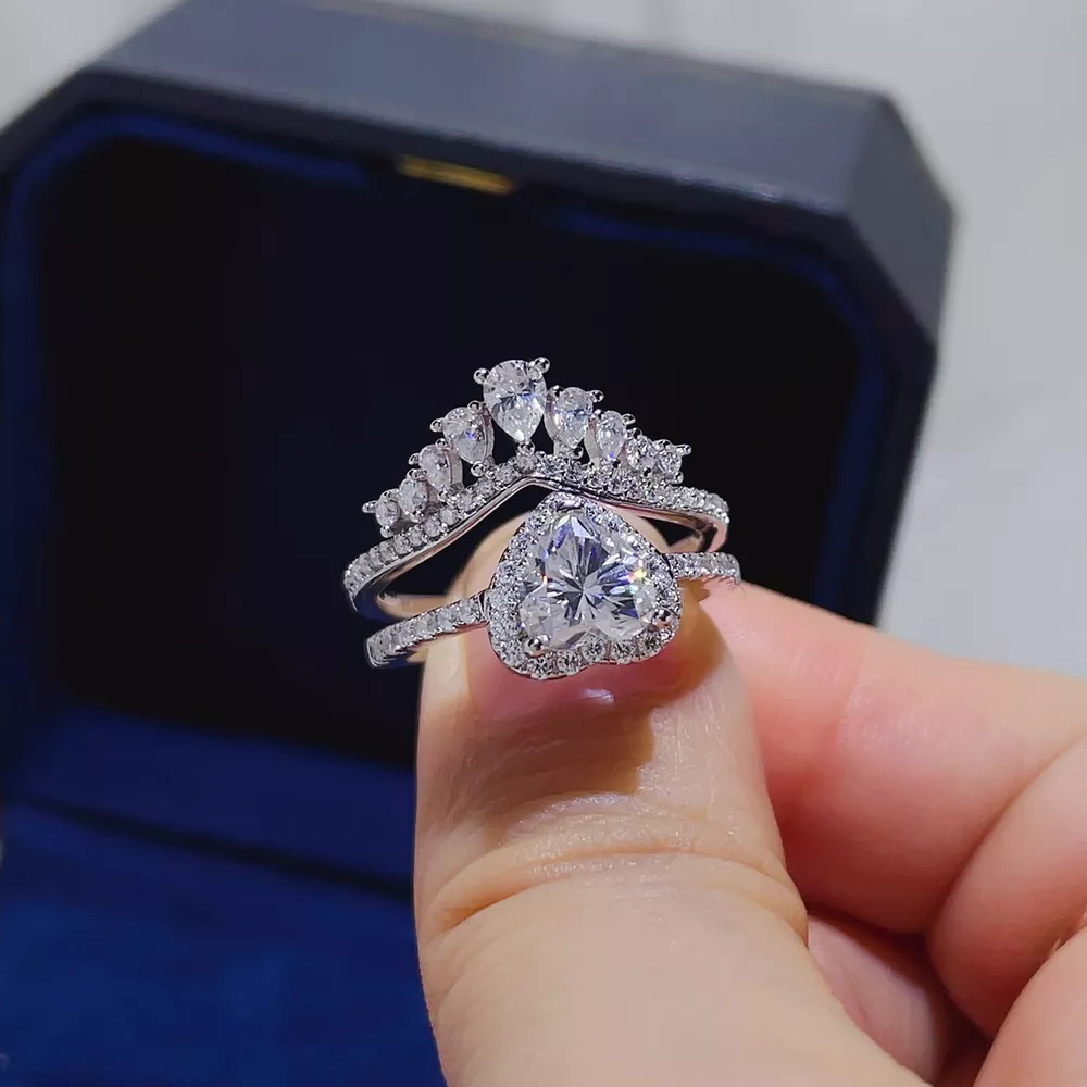 2 Carat 925 Sterling Silver Moissanite Ring Set, image 5