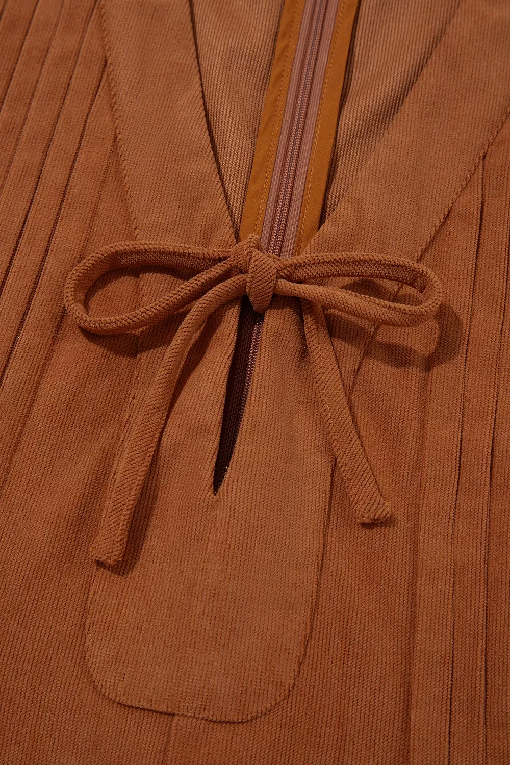 Solid Color Tie V Neck Sleeveless Corduroy Romper, image 11